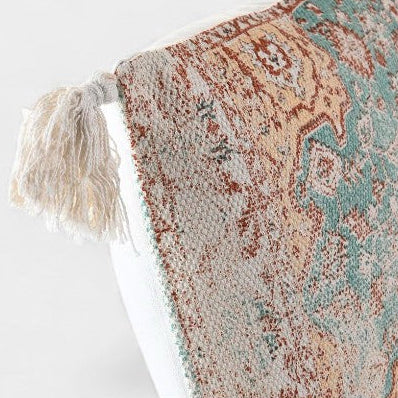 Coussin à motif oriental vieilli, tons beige et bleu