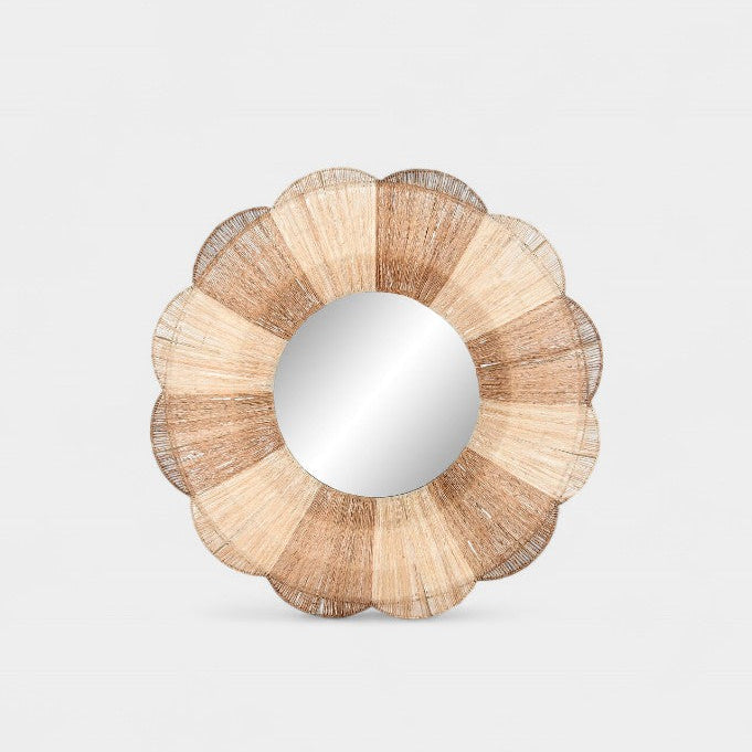 Miroir mural rond en rotin bicolore