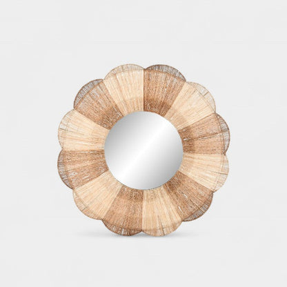 Miroir mural rond en rotin bicolore