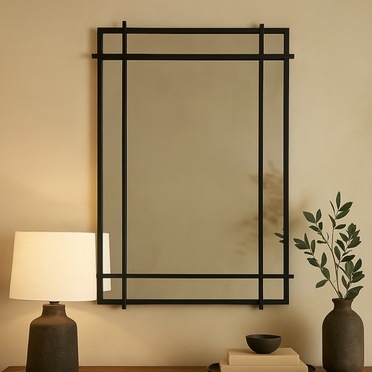 Miroir mural graphique en métal noir MERLIN
