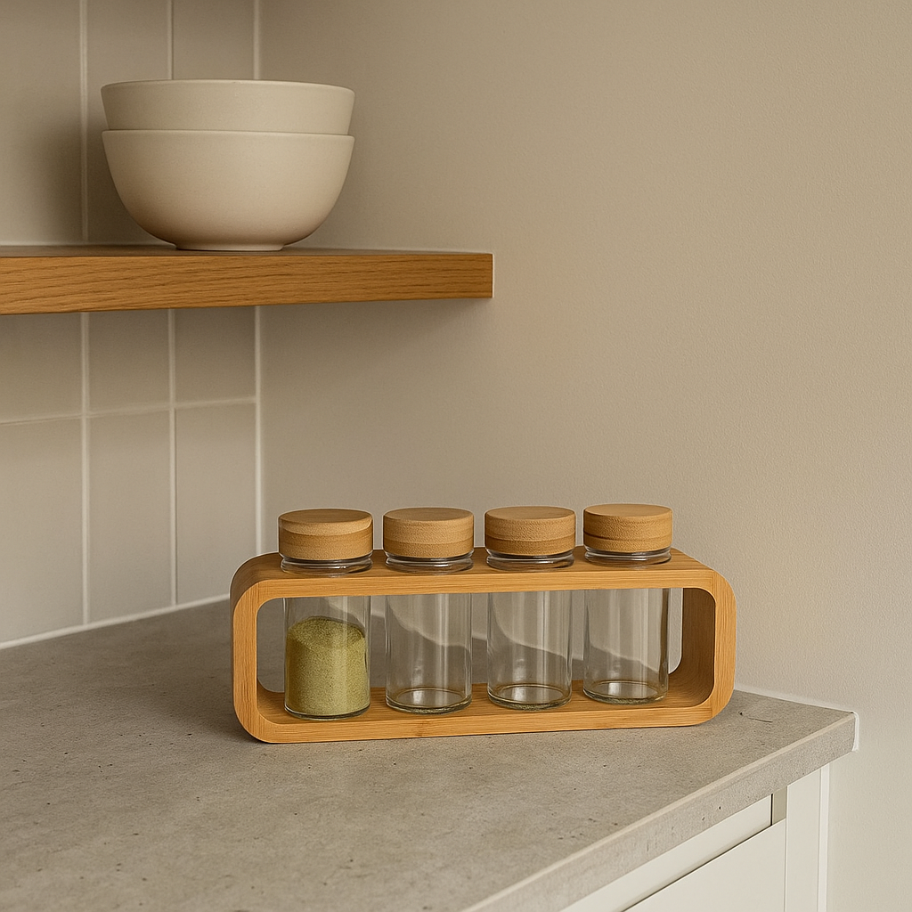 Arbre à épices en verre et bambou  - Set de 4 pots MAEL