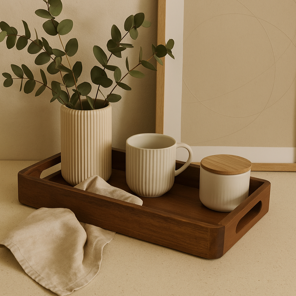 Plateau rectangulaire en bois d'acacia aux bords arrondis ALAIN