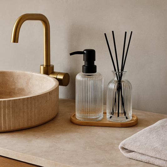 Ensemble de bain en verre strié transparent ELOISE