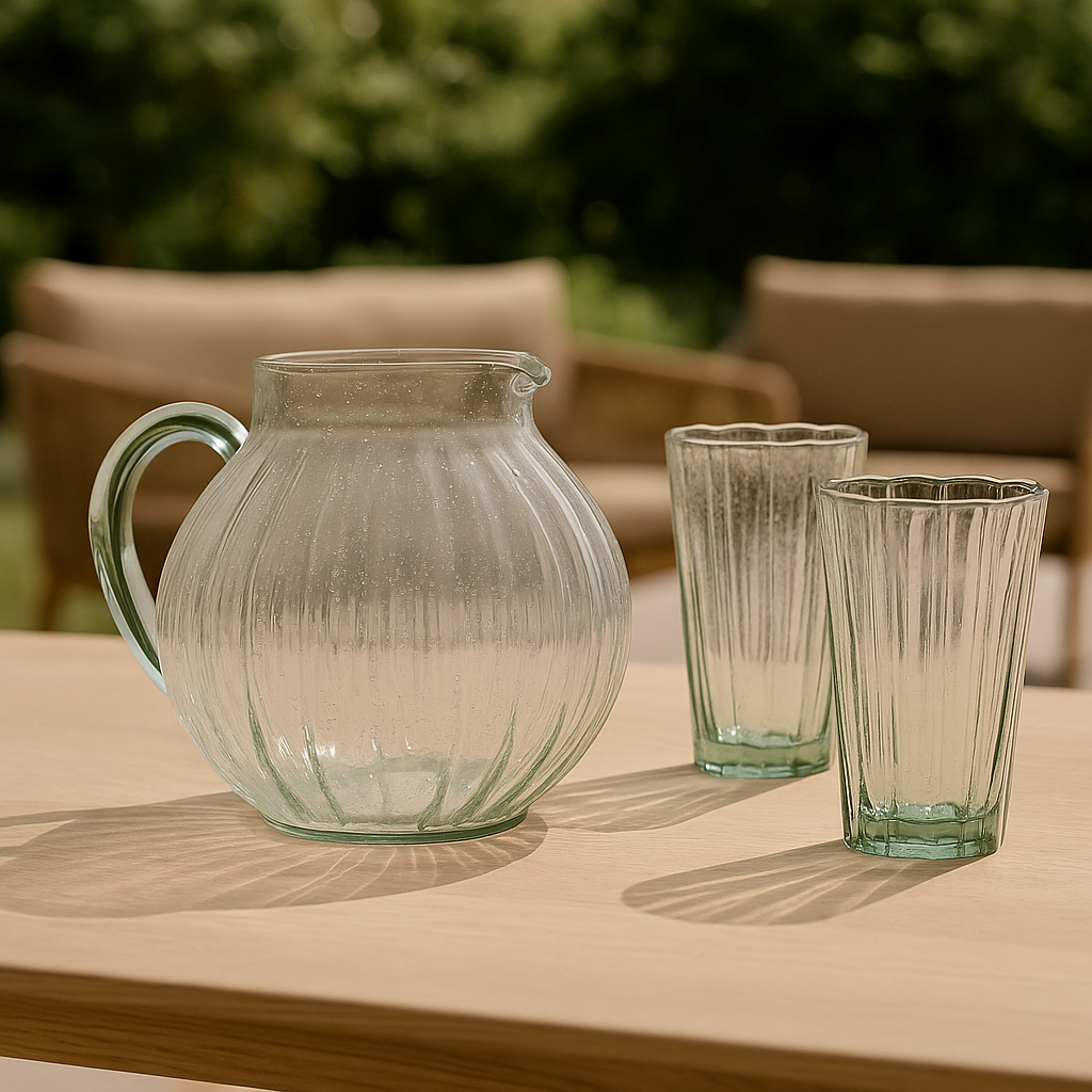 Pichet en verre soufflé vert GARANCE