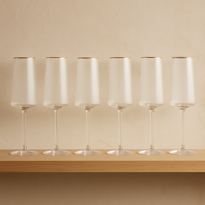Verres à champagne en verre strié doré CLÉO