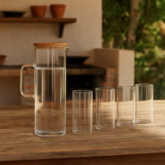 Set carafe et verres en verre borosilicate avec couvercle bambou ERNEST
