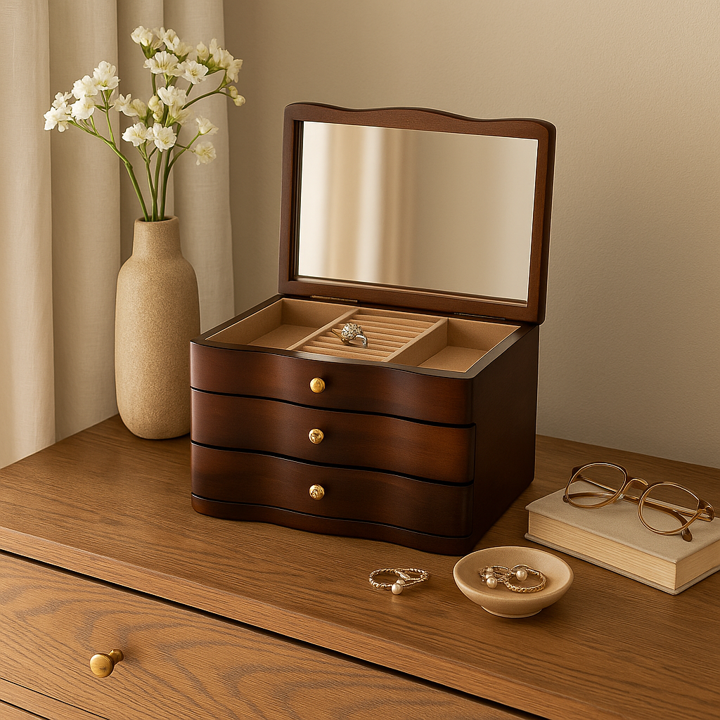 Boîte à Bijoux Élisa en Bois Foncé