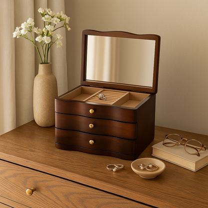 Boîte à Bijoux Élisa en Bois Foncé