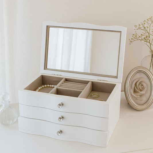 Boîte à bijoux avec tiroir et miroir blanche