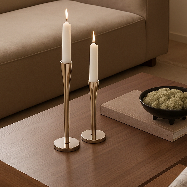 Set de 3 bougeoirs en aluminium argenté