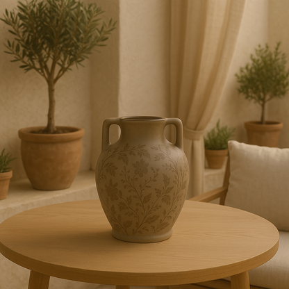 Vase en grès brun à motif végétal VAELIA S
