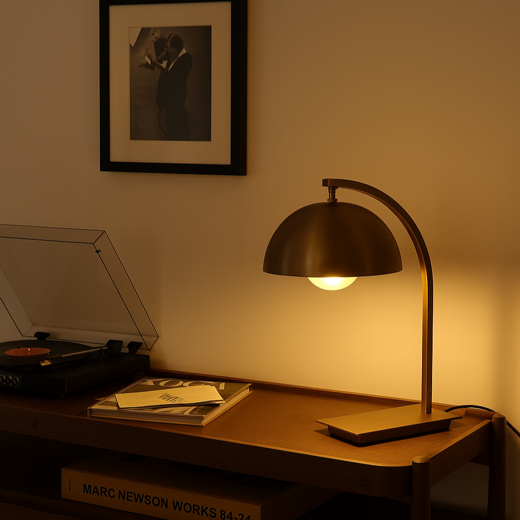 Lampe de bureau en métal doré brossé LÉON