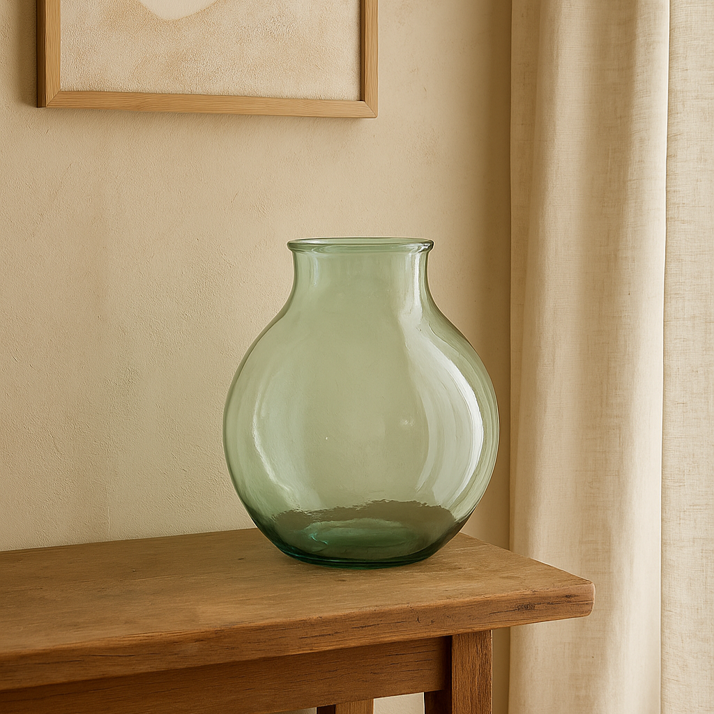 Vase en verre soufflé vert transparent CALYPSO