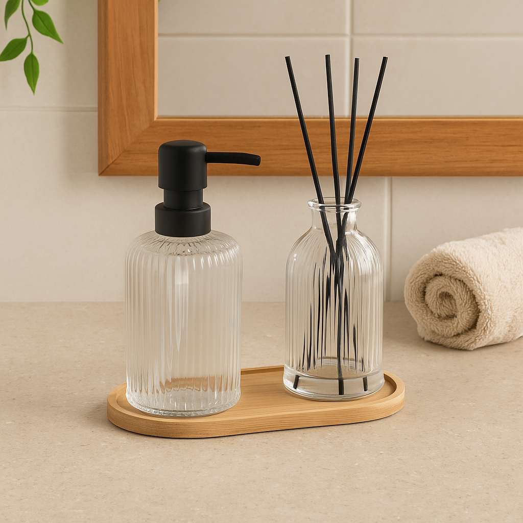 Ensemble de bain en verre strié transparent ELOISE