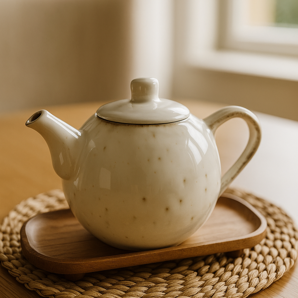 Théière en grès moucheté blanc MAELLE