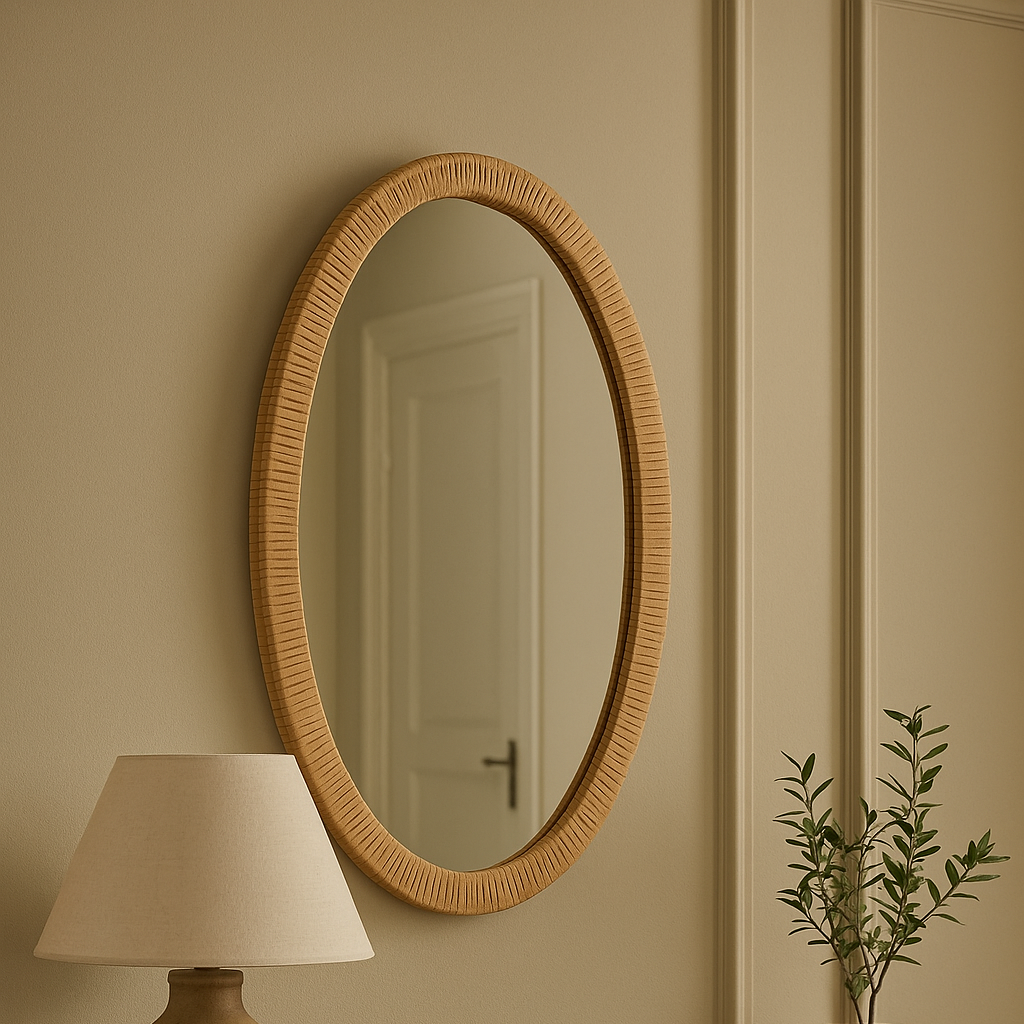 Miroir mural oval en rotin naturel