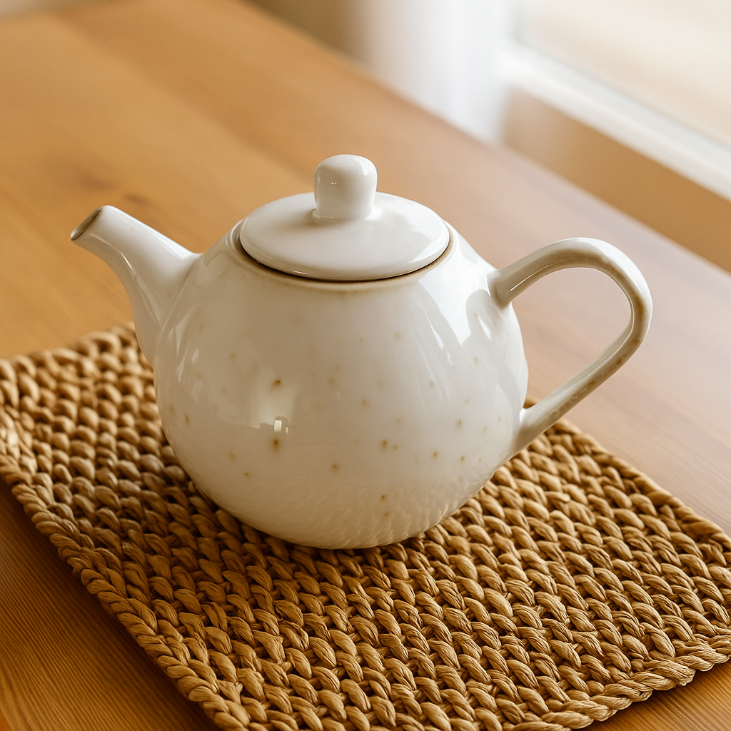 Théière en grès moucheté blanc MAELLE