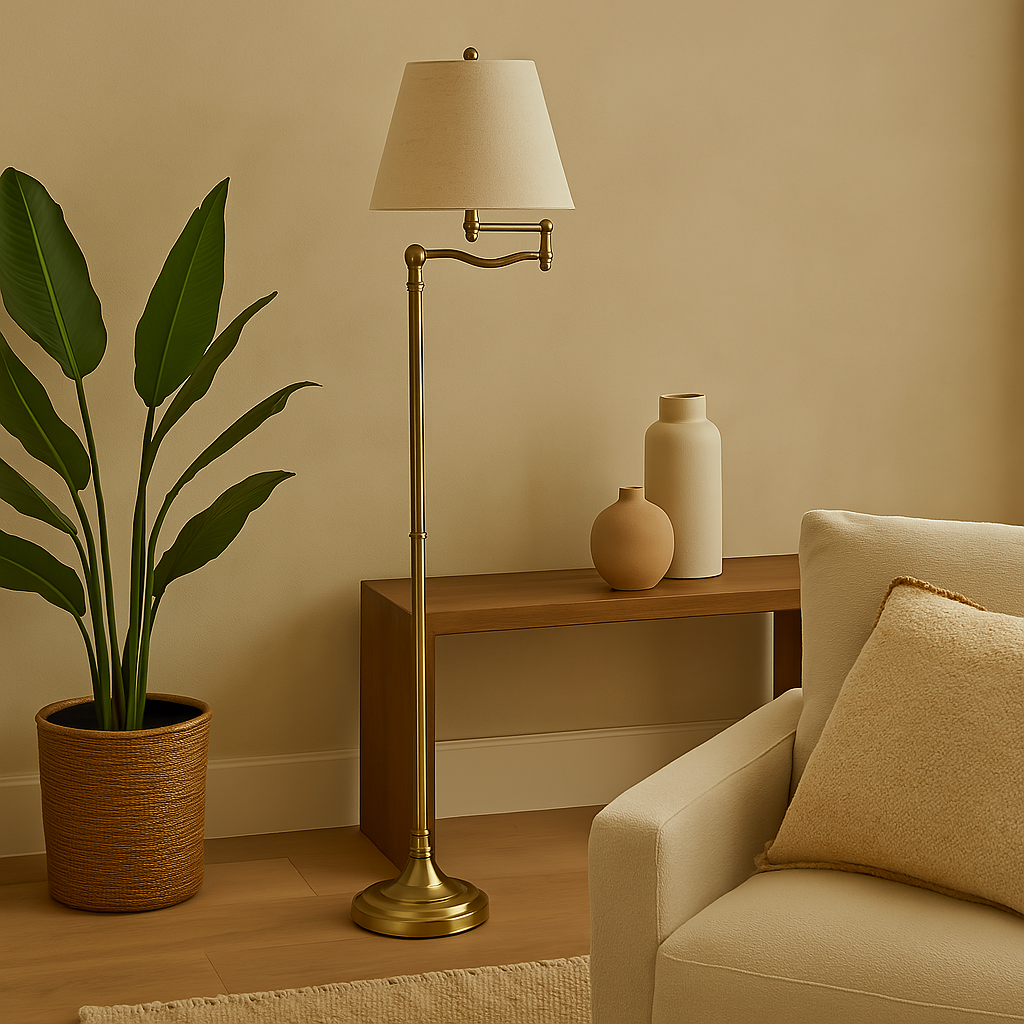 Lampadaire beige et métal doré articulé LINK