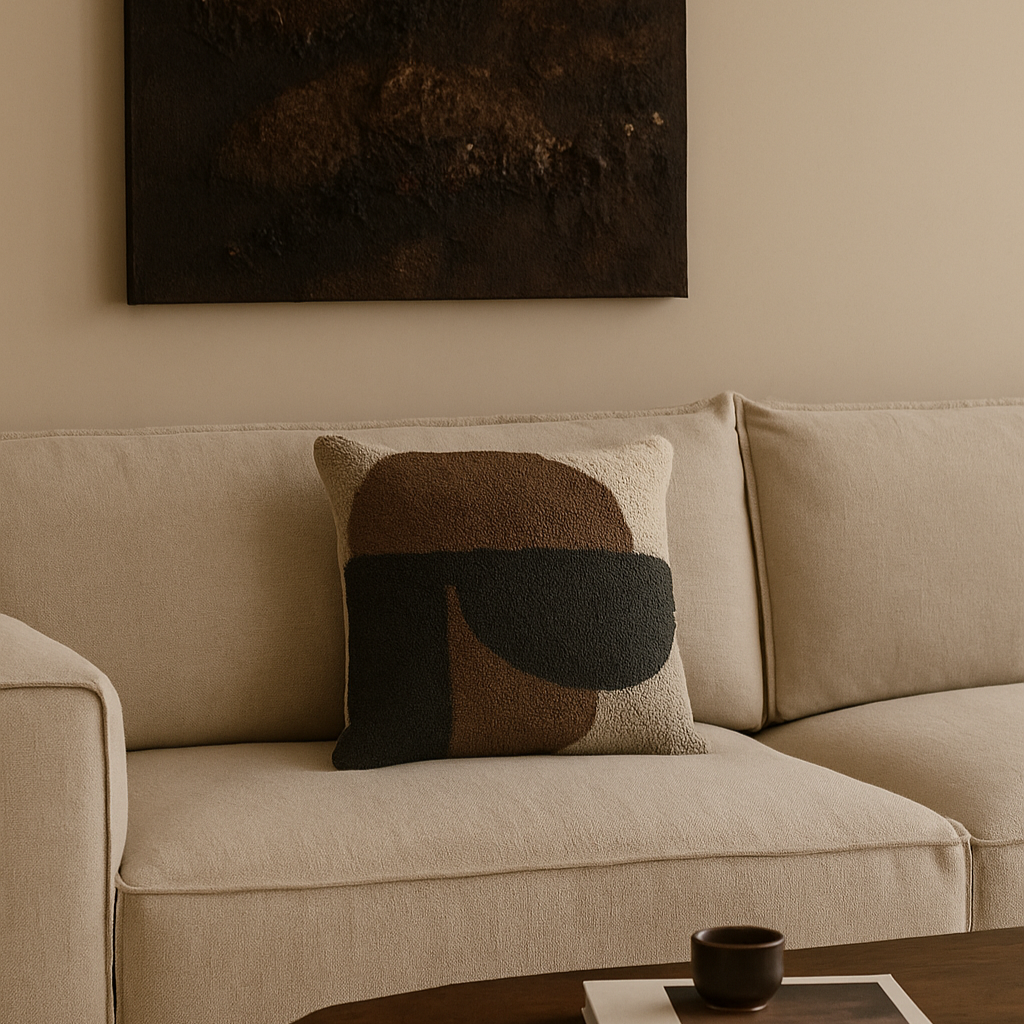 Coussin texturé beige en coton texturé carré CLEM