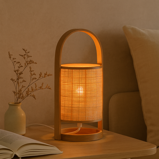 Lampe à poser en rotin et bambou avec anse