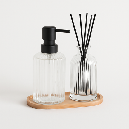 Ensemble de bain en verre strié transparent ELOISE