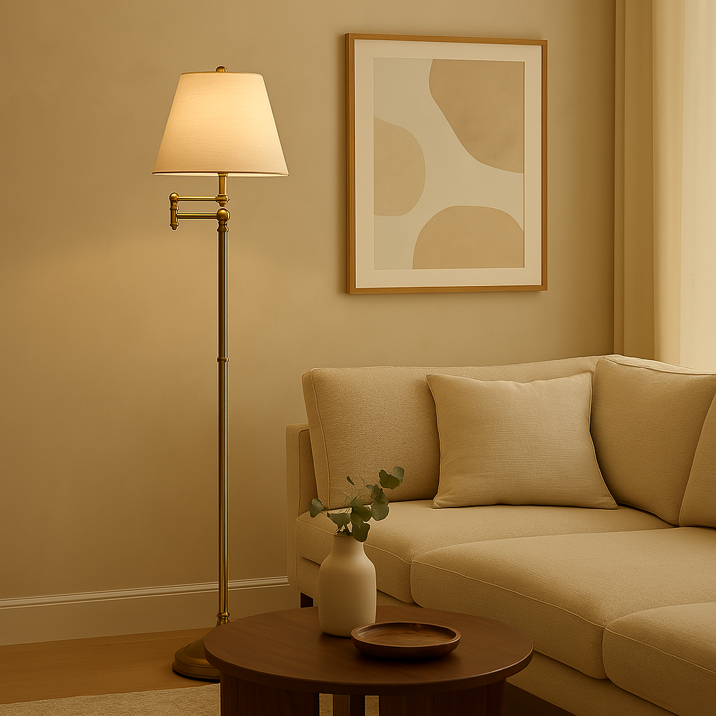 Lampadaire beige et métal doré articulé LINK