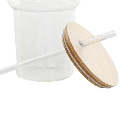 Mug en verre avec couvercle bambou et paille LÉO