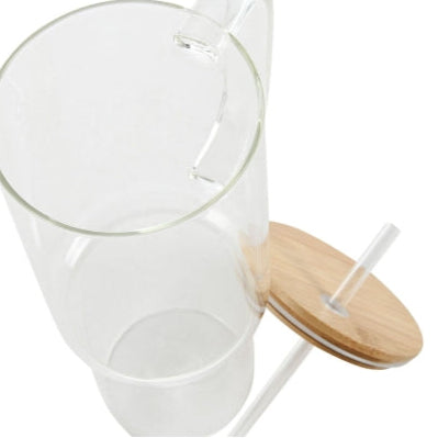 Mug en verre avec couvercle bambou et paille LÉO