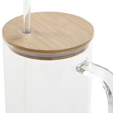 Mug en verre avec couvercle bambou et paille LÉO