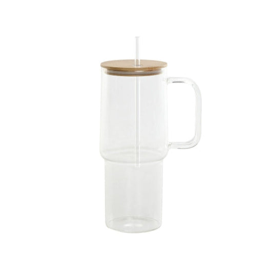 Mug en verre avec couvercle bambou et paille LÉO