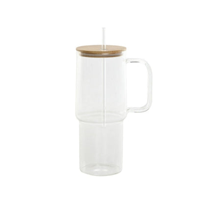 Mug en verre avec couvercle bambou et paille LÉO