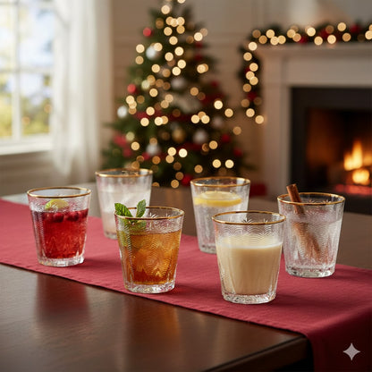 Set de 6 verres transparent avec relief et bordure dorée