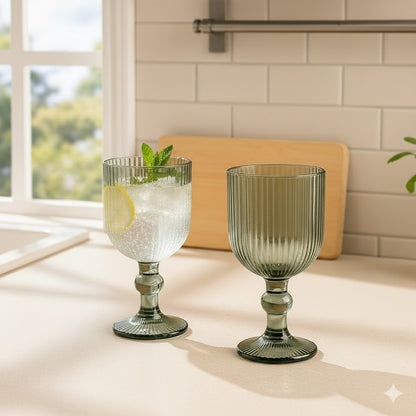 Verres sur pieds strié vert gris (6 Unités)