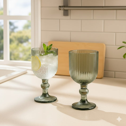 Verres sur pieds strié vert gris (6 Unités)