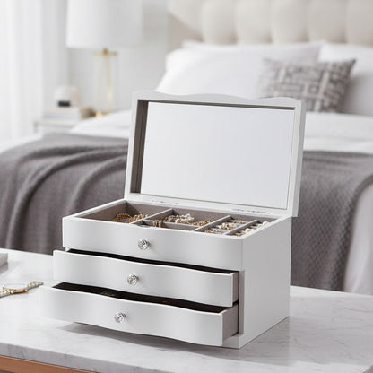 Boîte à bijoux avec tiroir et miroir blanche