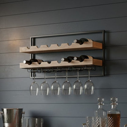 Range Bouteilles mural noir et bois